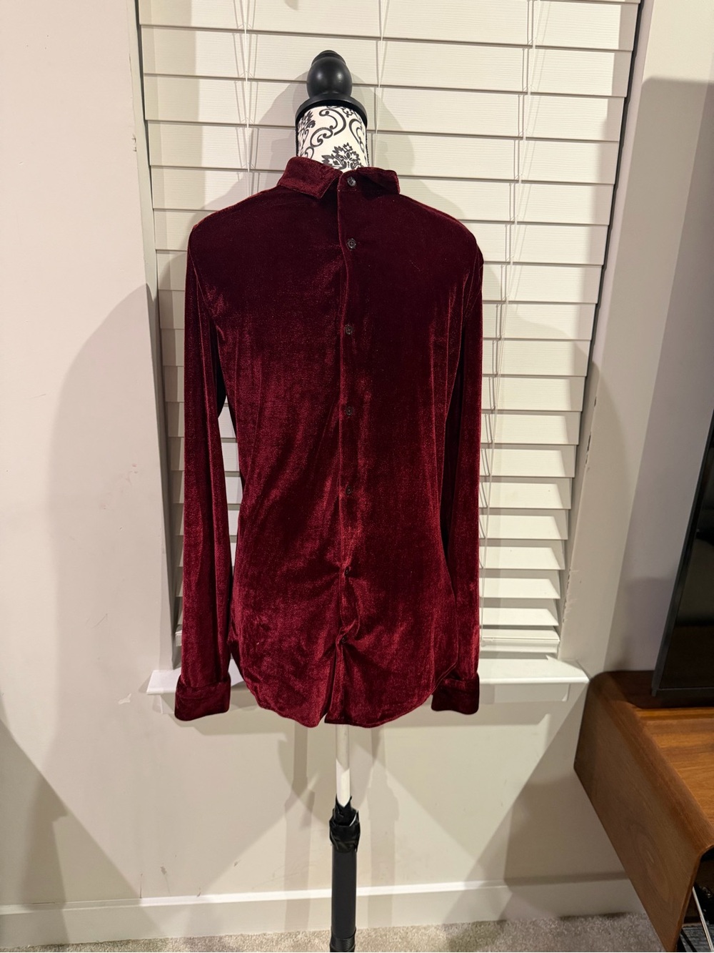 ASOS Men's Burgundy Velvet Button-Up Shirt
